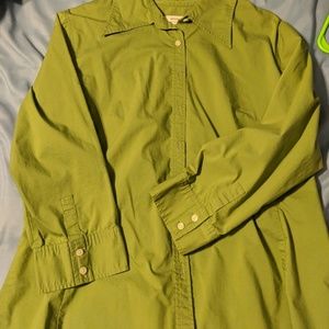 Green button up fitted blouse